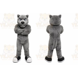 Gray Wolf Mascot Costume with Custom Logo