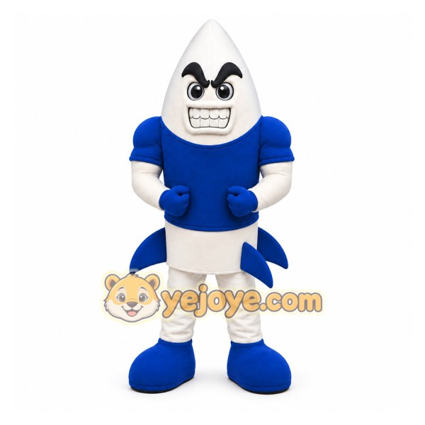 Blue Rocket Mascot Costume with Custom Logo