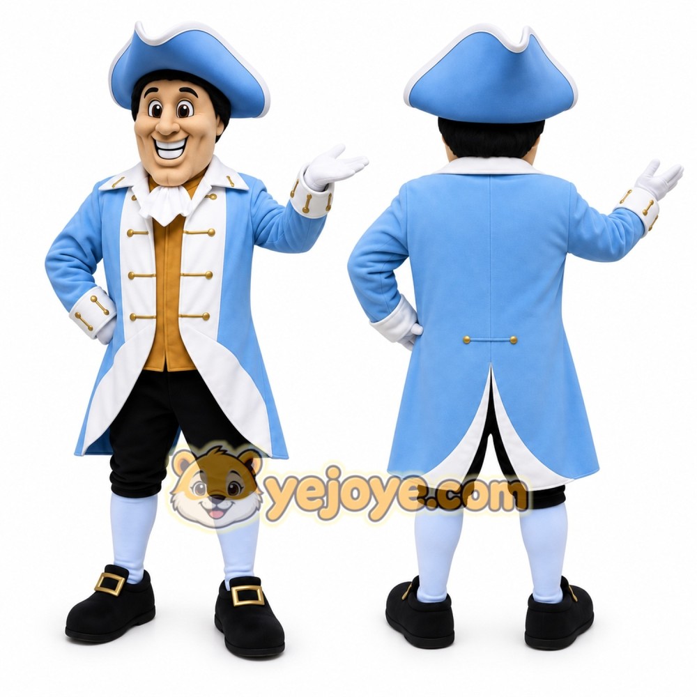 Colonial Man Mascot Costume with Custom Logo