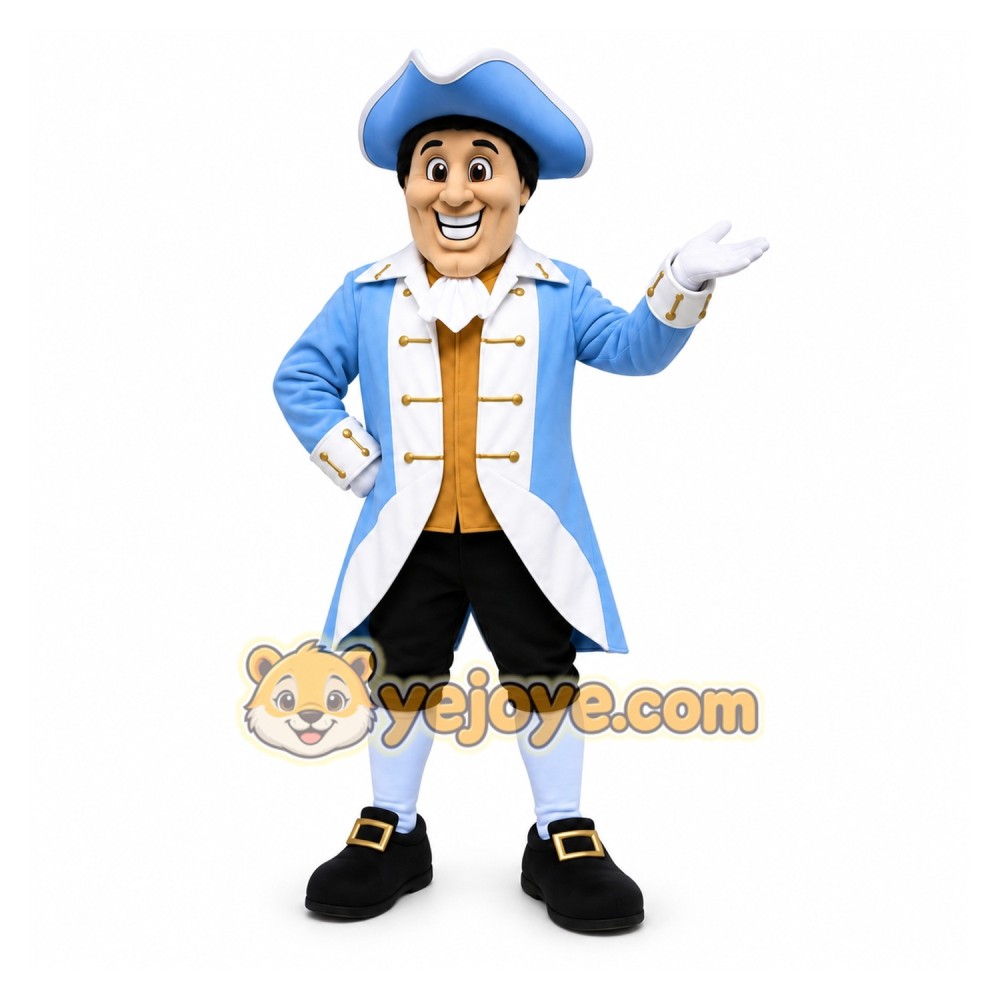 Colonial Man Mascot Costume with Custom Logo