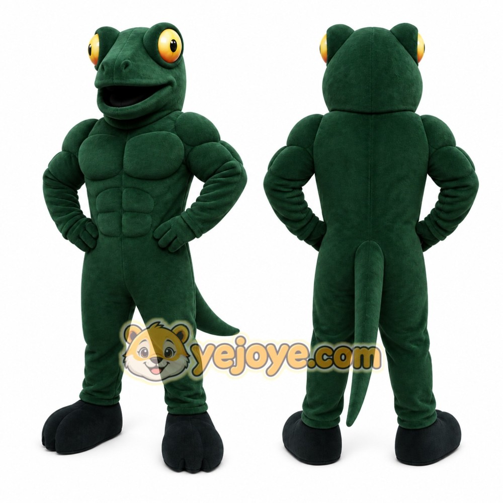 Green Lizard Mascot Costume with Custom Logo