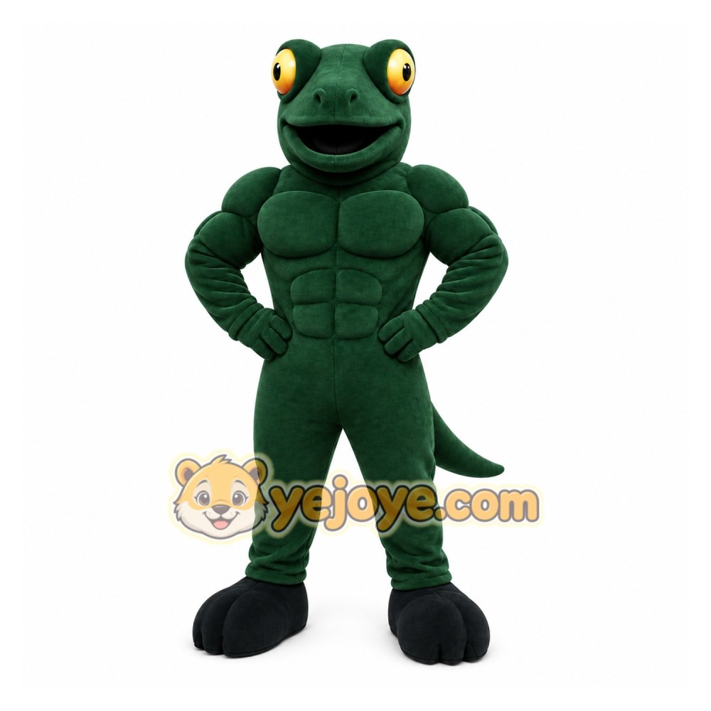 Green Lizard Mascot Costume with Custom Logo