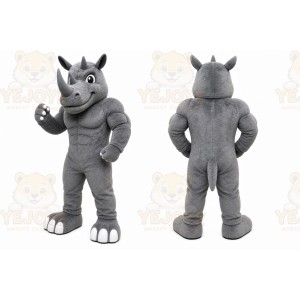 Gray Rhino Mascot Costume with Custom Logo