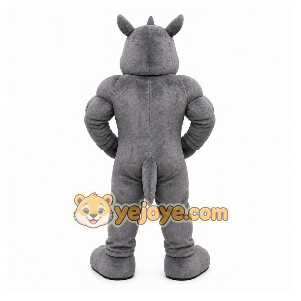 Gray Rhino Mascot Costume with Custom Logo Gray Rhino Mascot Costume with Custom Logo