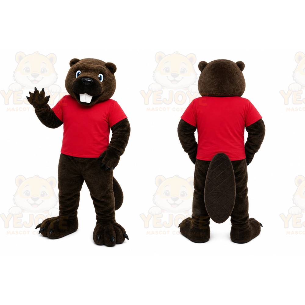 Brown Beaver Mascot Costume with Custom Logo