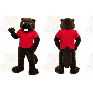 Brown Beaver Mascot Costume with Custom Logo