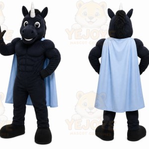Black Unicorn Mascot Costume with Custom Logo