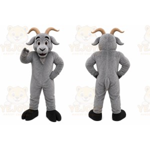 Gray Goat Mascot Costume with Custom Logo