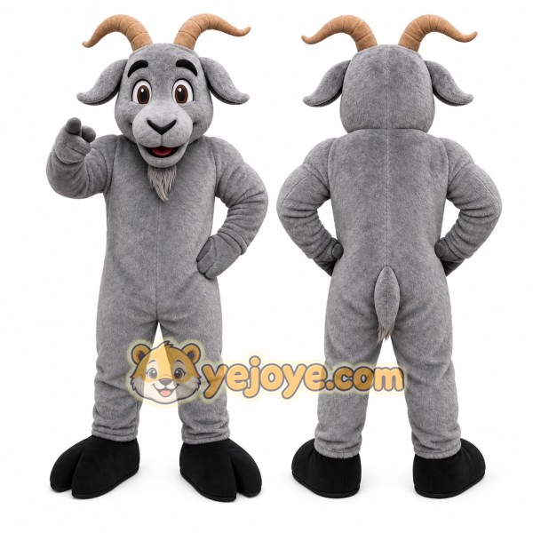 Gray Goat Mascot Costume with Custom Logo