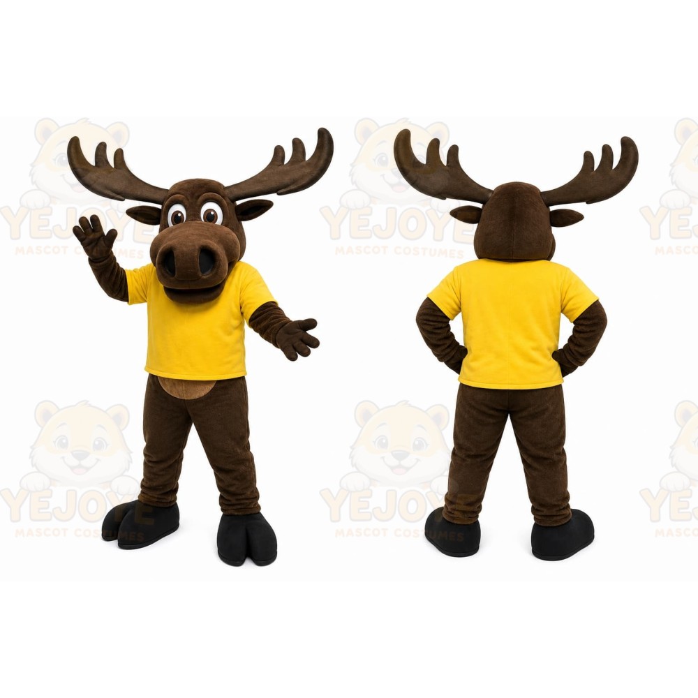 Brown Moose Mascot Costume with Custom Logo