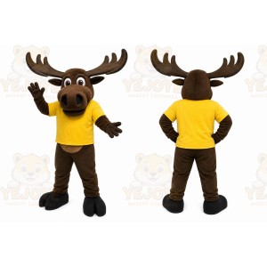 Brown Moose Mascot Costume with Custom Logo