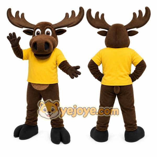 Brown Moose Mascot Costume with Custom Logo
