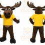 Brown Moose Mascot Costume with Custom Logo