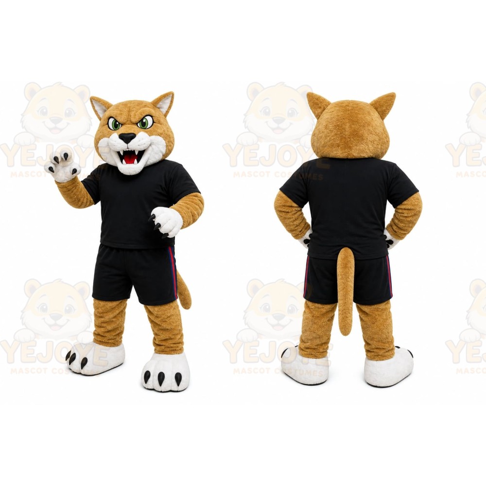 Tan Cougar Mascot Costume with Custom Logo