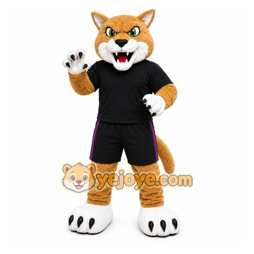 Tan Cougar Mascot Costume with Custom Logo