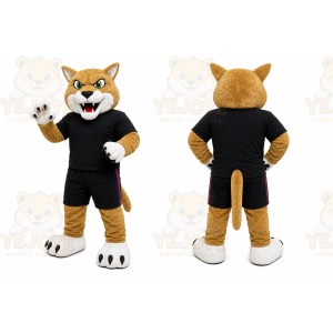 Tan Cougar Mascot Costume with Custom Logo