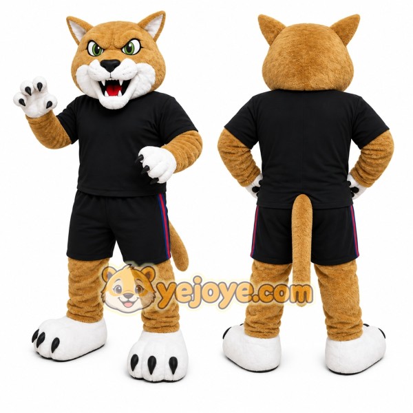 Tan Cougar Mascot Costume with Custom Logo