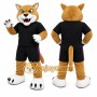 Tan Cougar Mascot Costume with Custom Logo