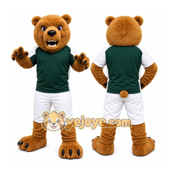 Tan Bear Mascot Costume with Custom Logo
