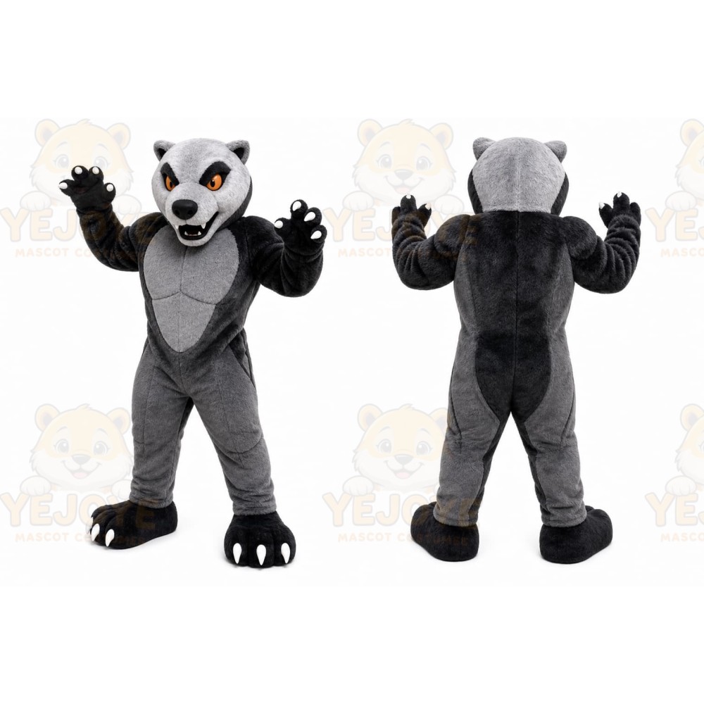 Gray Wolf Mascot Costume with Custom Logo
