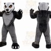 Gray Wolf Mascot Costume with Custom Logo