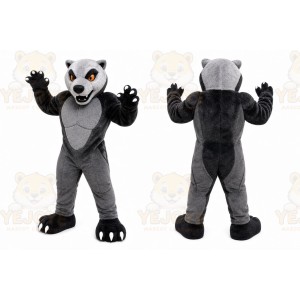 Gray Wolf Mascot Costume with Custom Logo