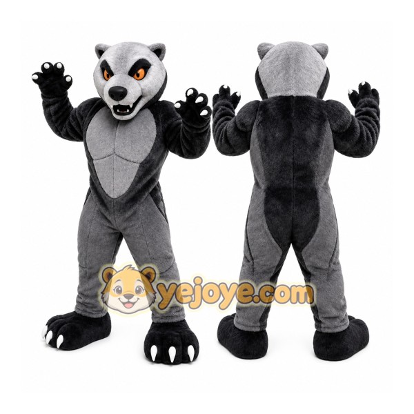 Gray Wolf Mascot Costume with Custom Logo