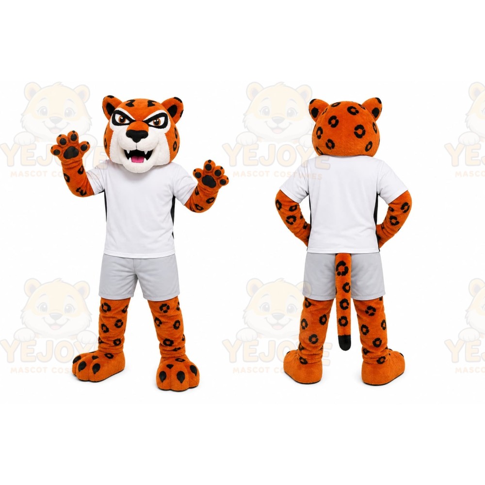 Orange Leopard Mascot Costume with Custom Logo