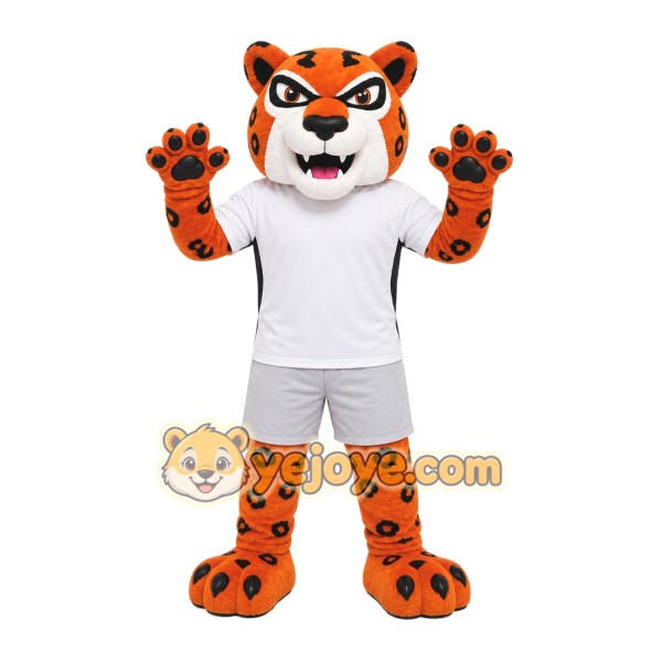 Orange Leopard Mascot Costume with Custom Logo