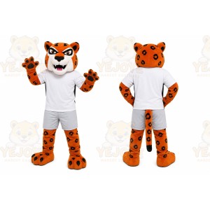 Orange Leopard Mascot Costume with Custom Logo