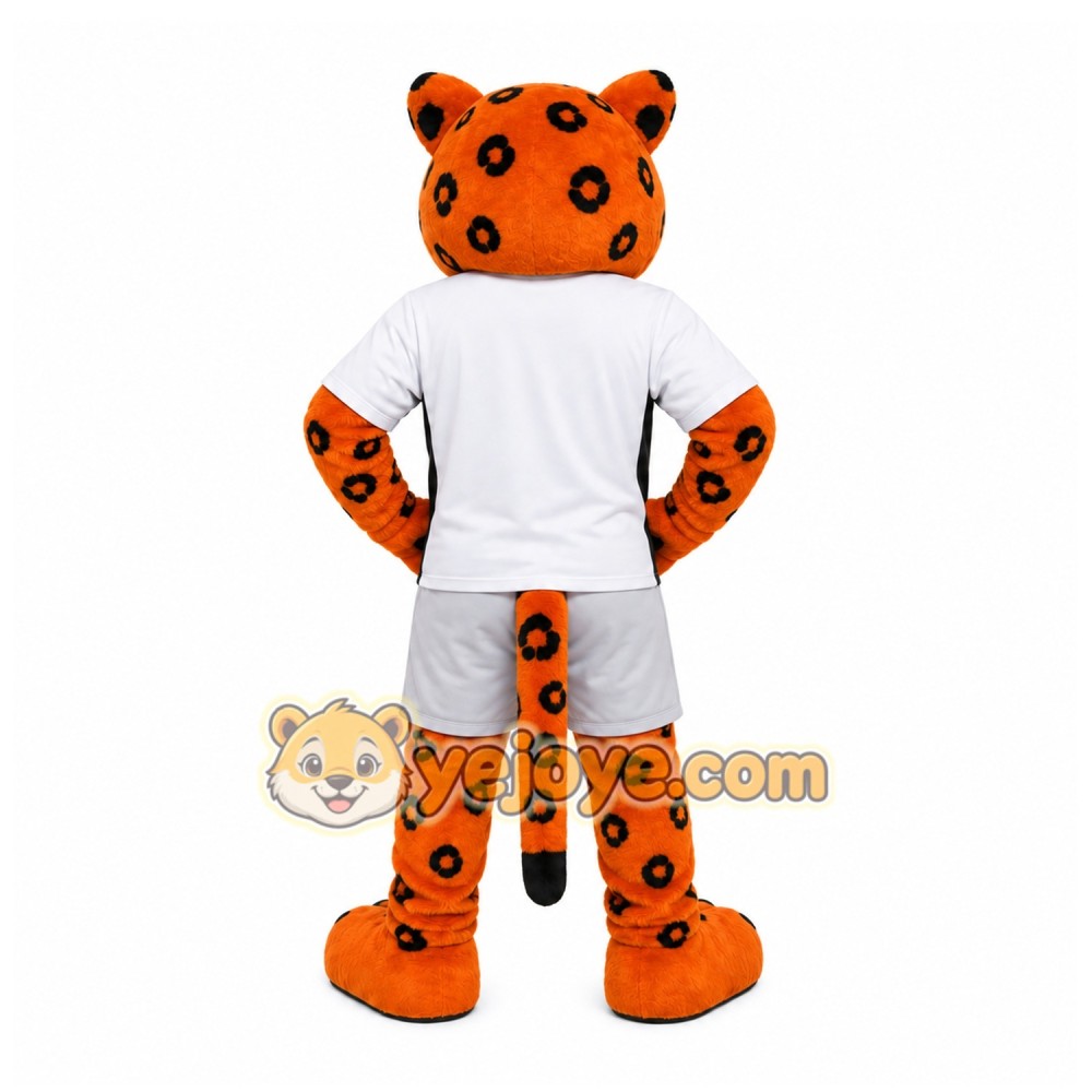 Orange Leopard Mascot Costume with Custom Logo