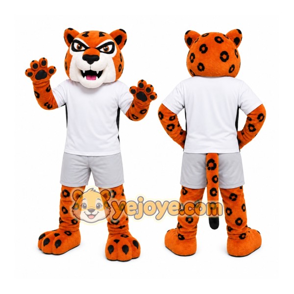 Orange Leopard Mascot Costume with Custom Logo