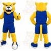 Yellow Cougar Mascot Costume with Custom Logo