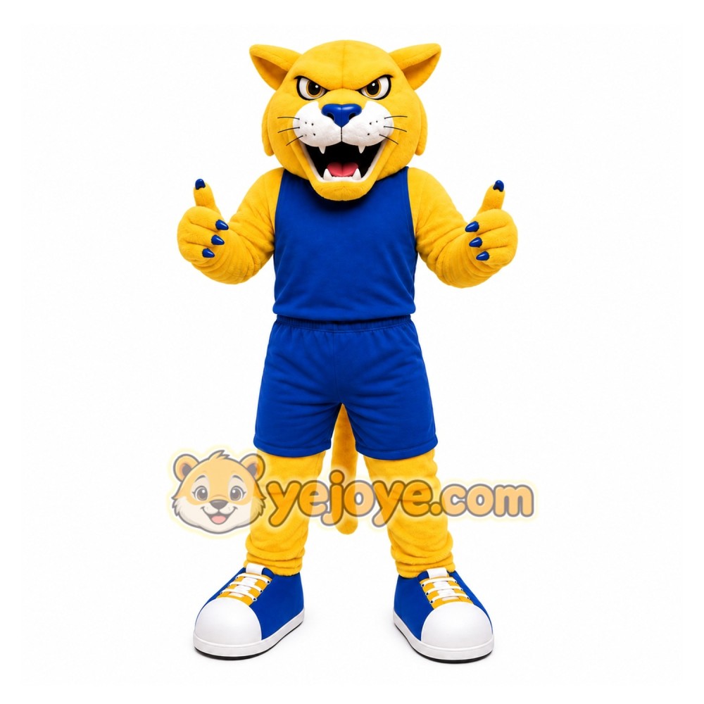 Yellow Cougar Mascot Costume with Custom Logo Yellow Cougar Mascot Costume with Custom Logo