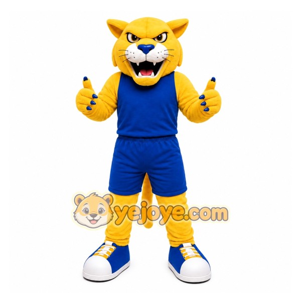 Yellow Cougar Mascot Costume with Custom Logo