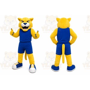 Yellow Cougar Mascot Costume with Custom Logo