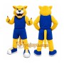 Yellow Cougar Mascot Costume with Custom Logo