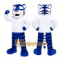 Blue Tiger Mascot Costume with Custom Logo
