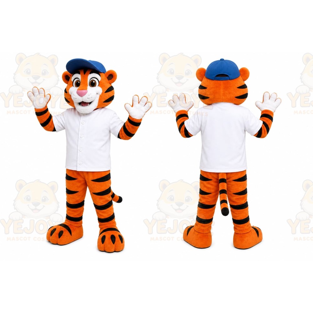 Orange Tiger Mascot Costume with Custom Logo