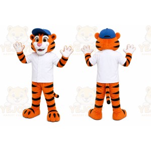 Orange Tiger Mascot Costume with Custom Logo