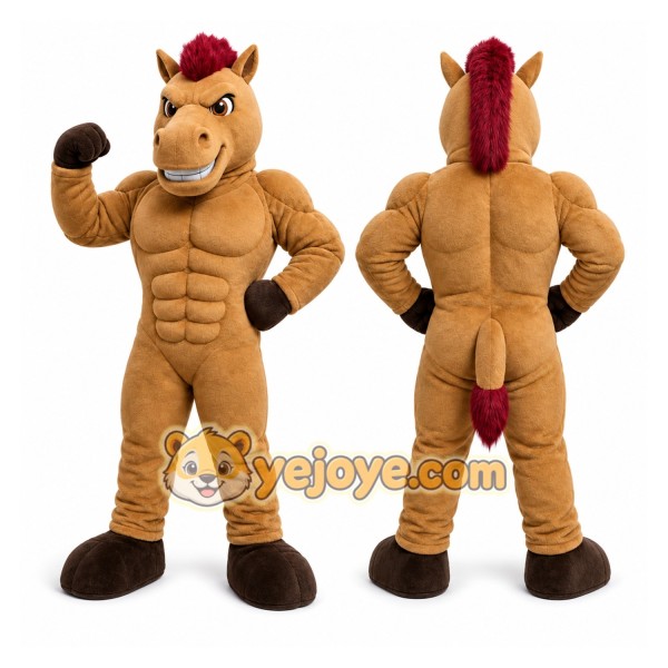 Brown Horse Mascot Costume with Custom Logo