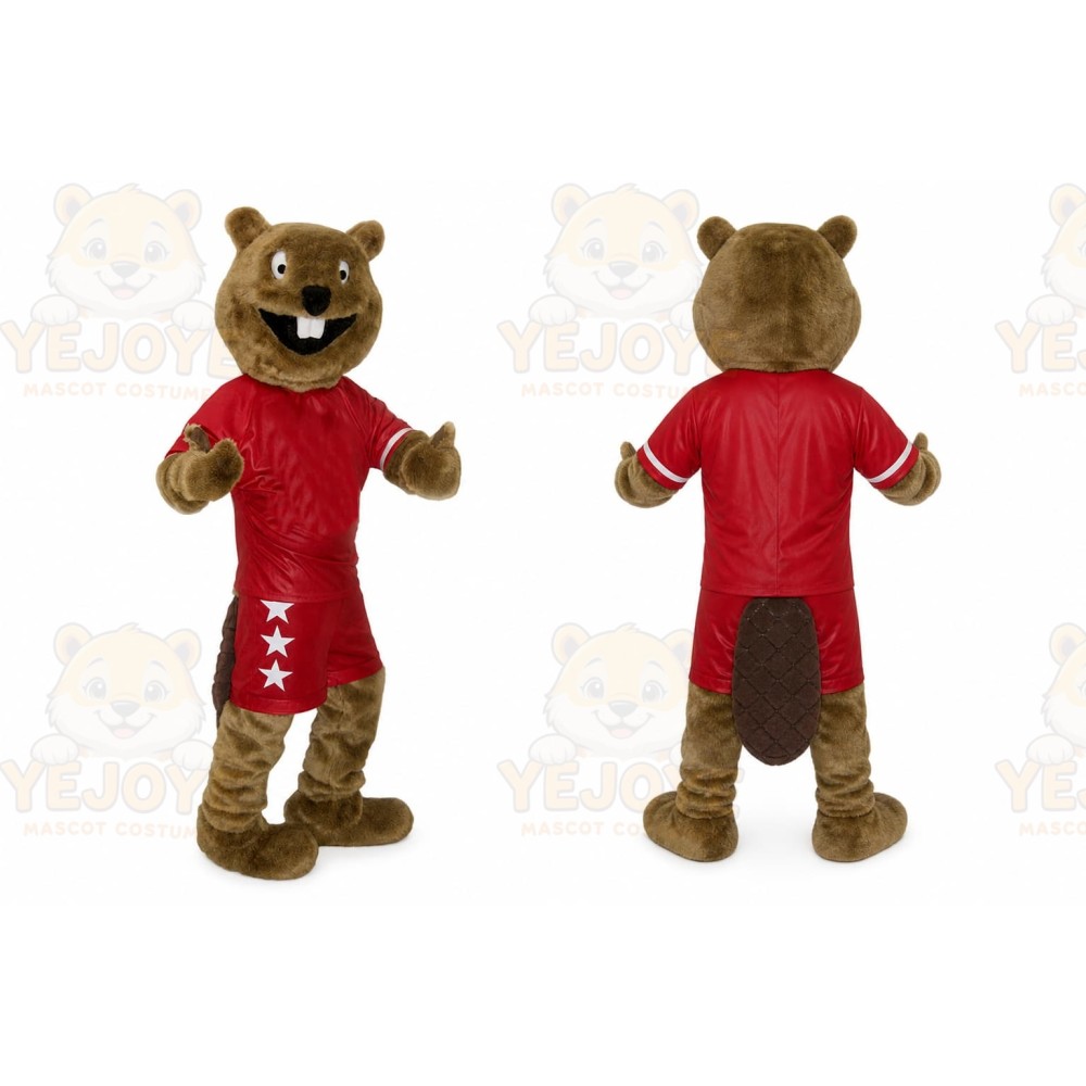 Brown Beaver Mascot Costume with Custom Logo