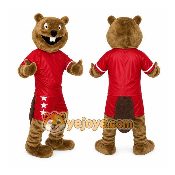Brown Beaver Mascot Costume with Custom Logo