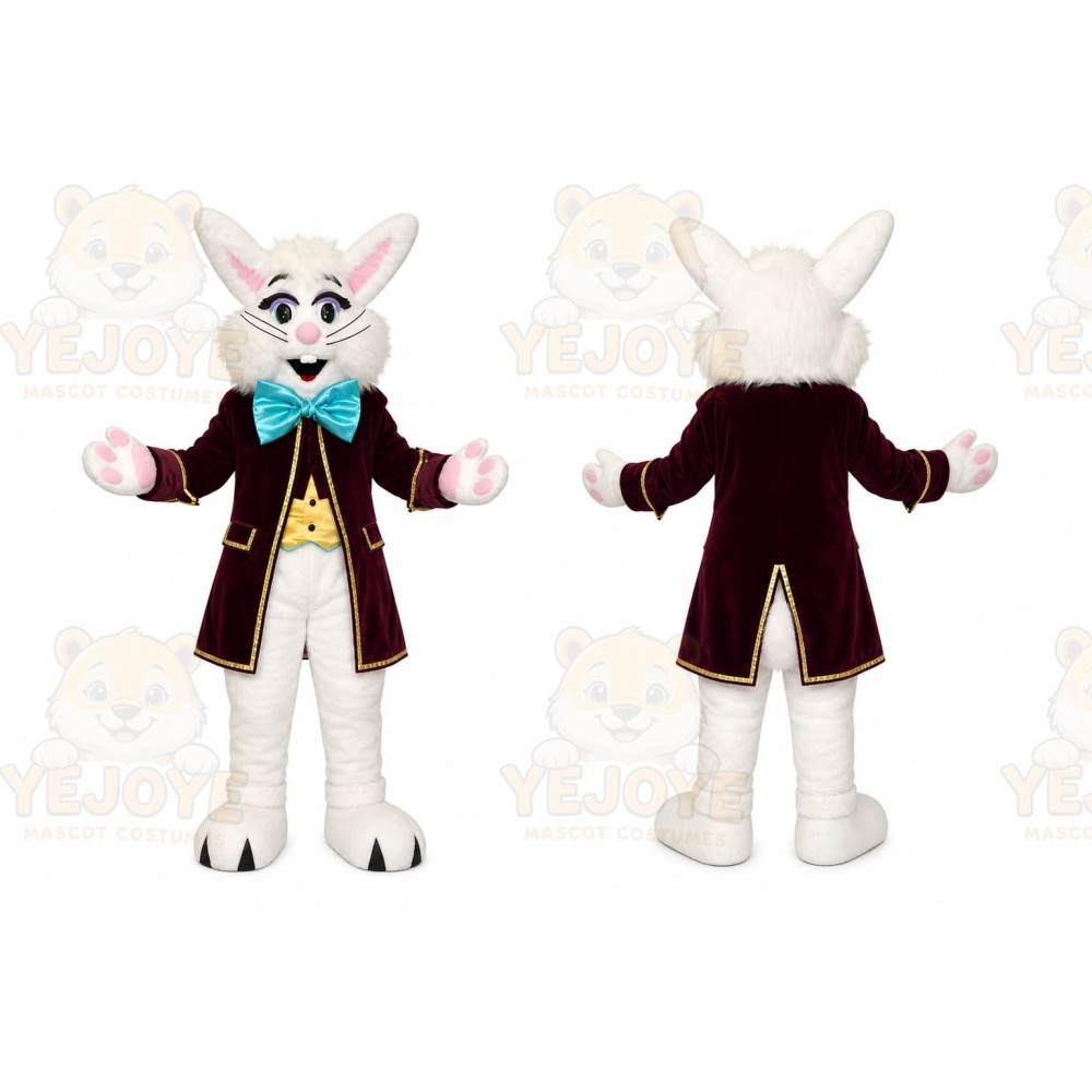 White Rabbit Mascot Costume with Custom Logo