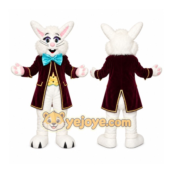 White Rabbit Mascot Costume with Custom Logo