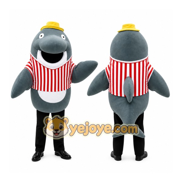 Gray Dolphin Mascot Costume with Custom Logo