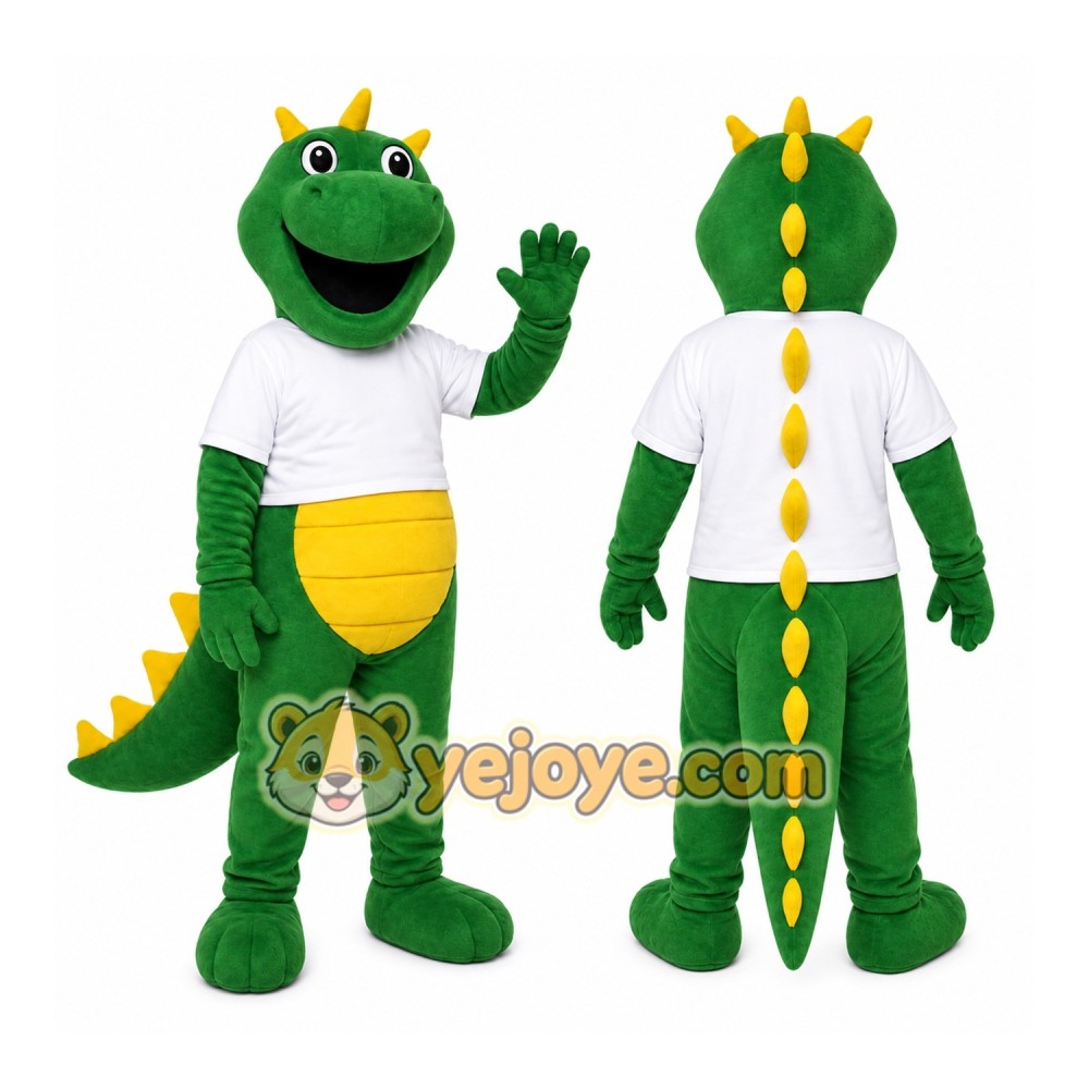 Green Dinosaur Mascot Costume with Custom Logo Green Dinosaur Mascot Costume with Custom Logo