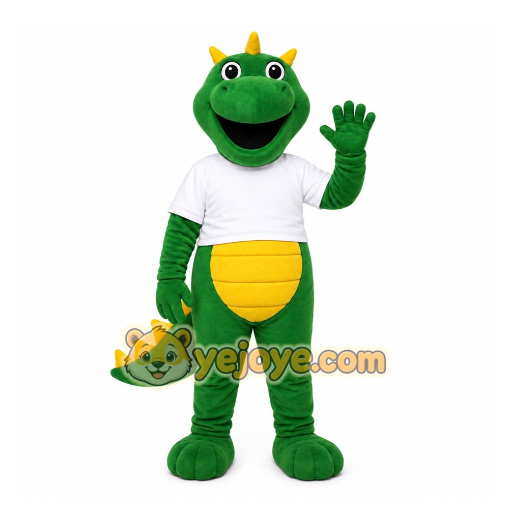 Green Dinosaur Mascot Costume with Custom Logo Green Dinosaur Mascot Costume with Custom Logo