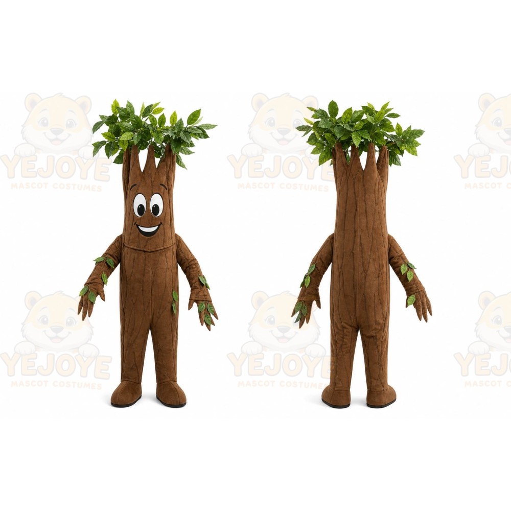 Brown Tree Mascot Costume with Custom Logo