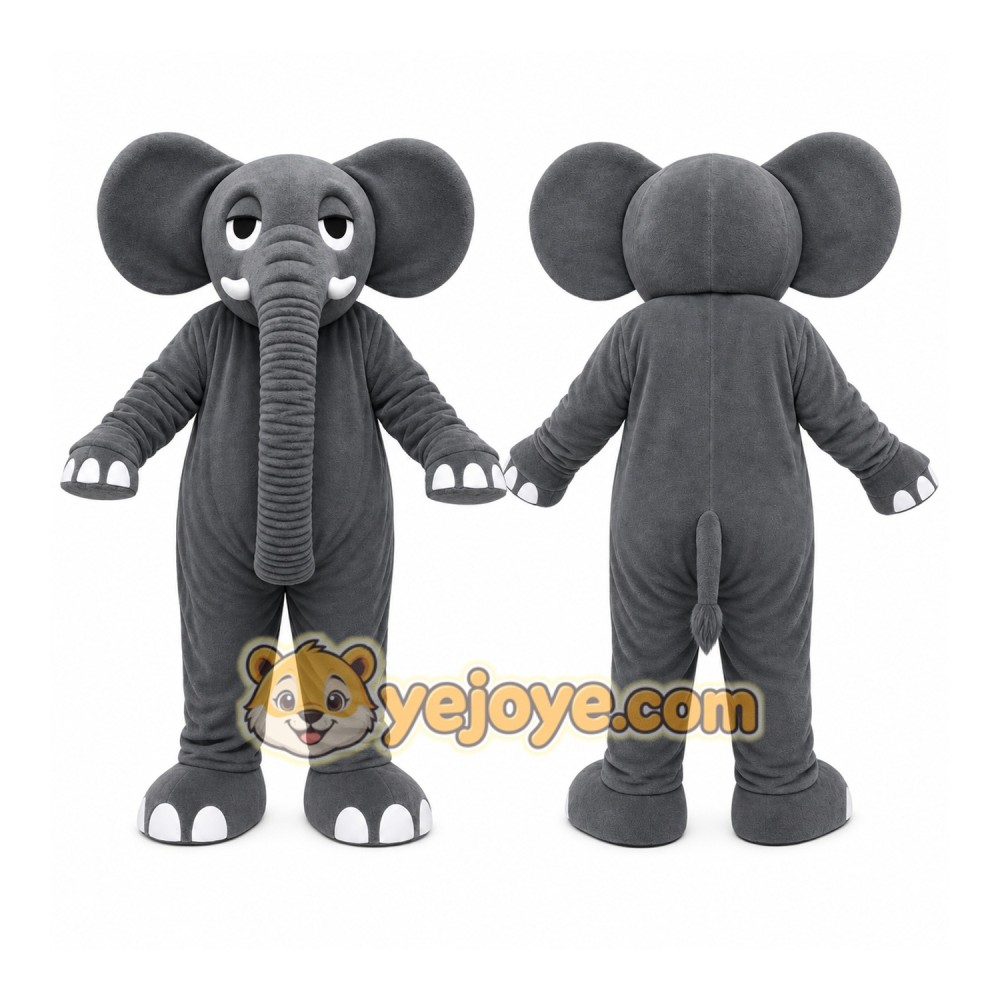Gray Elephant Mascot Costume with Custom Logo